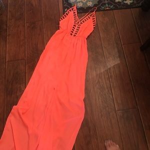 cute coral Wide sheer leg jumpsuit